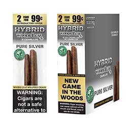 Hybrid Woods Leaf Cigarillos Pure Silver 15 Packs of 2